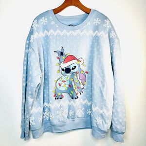 Disney Stitch Womens  Ugly Christmas Sweater Lights Santa Hat Snowflake Size 3XL